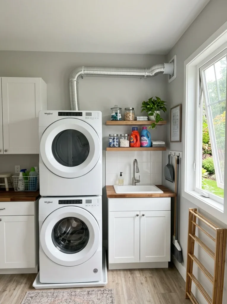 Safe and well-ventilated laundry room with clean dryer vent system