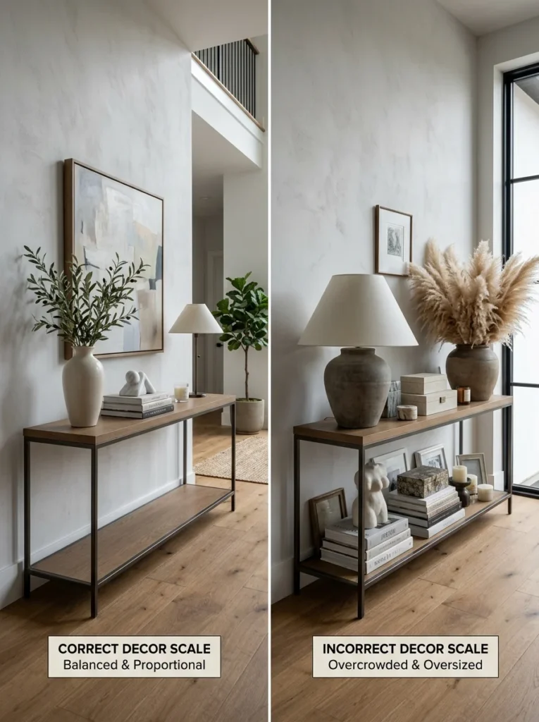 Choosing the right decor size for a console table.