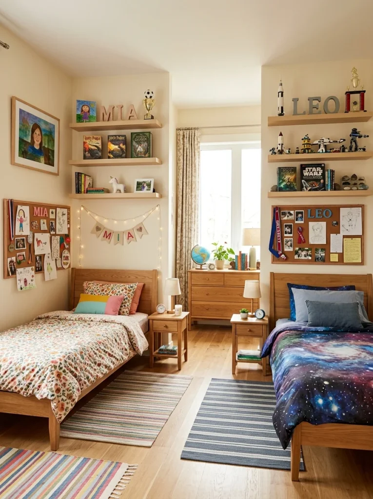 Personalized display shelves and artwork area for each child