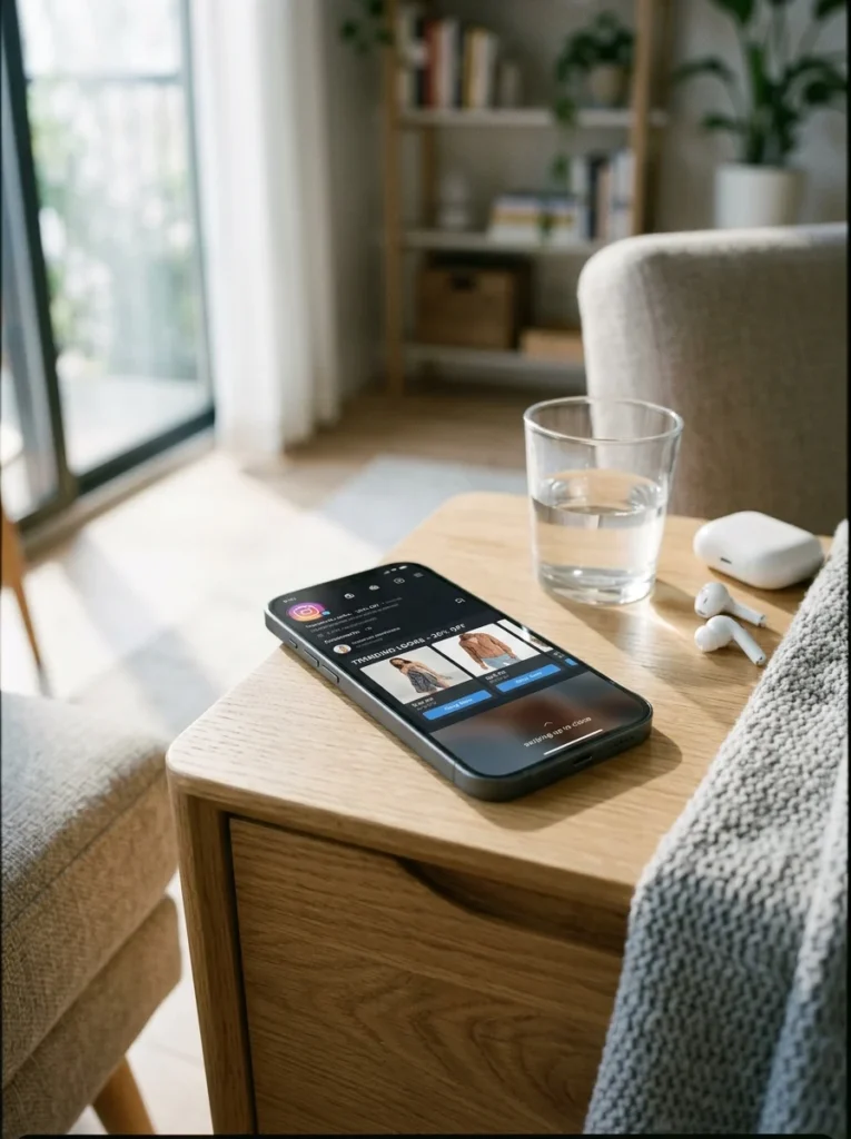 User closing social media shopping advertisements on a smartphone.