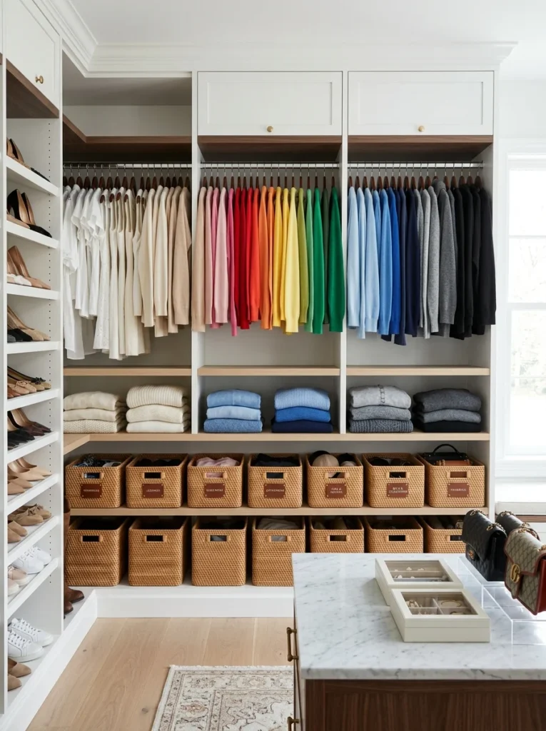 Neatly organized closet after decluttering