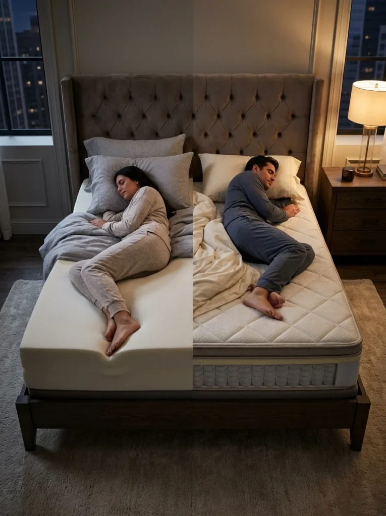 Comparison of memory foam and hybrid mattresses based on responsiveness and movement.