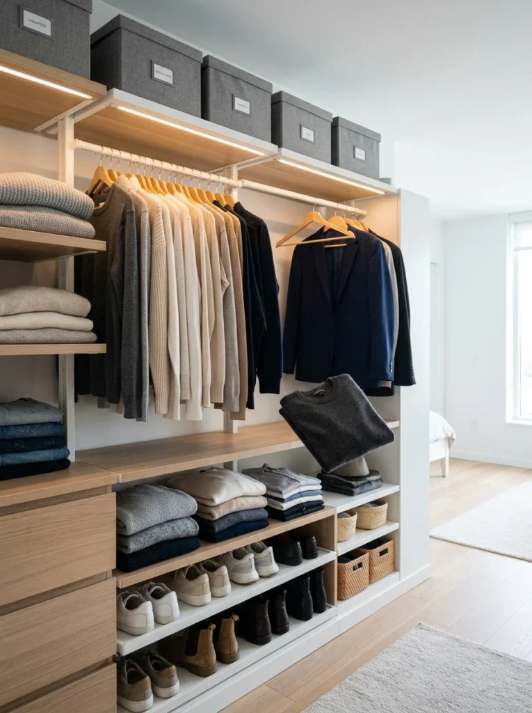 Organized closet using the one-in one-out decluttering rule