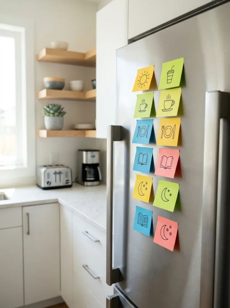 Person planning daily habits using a simple routine system.