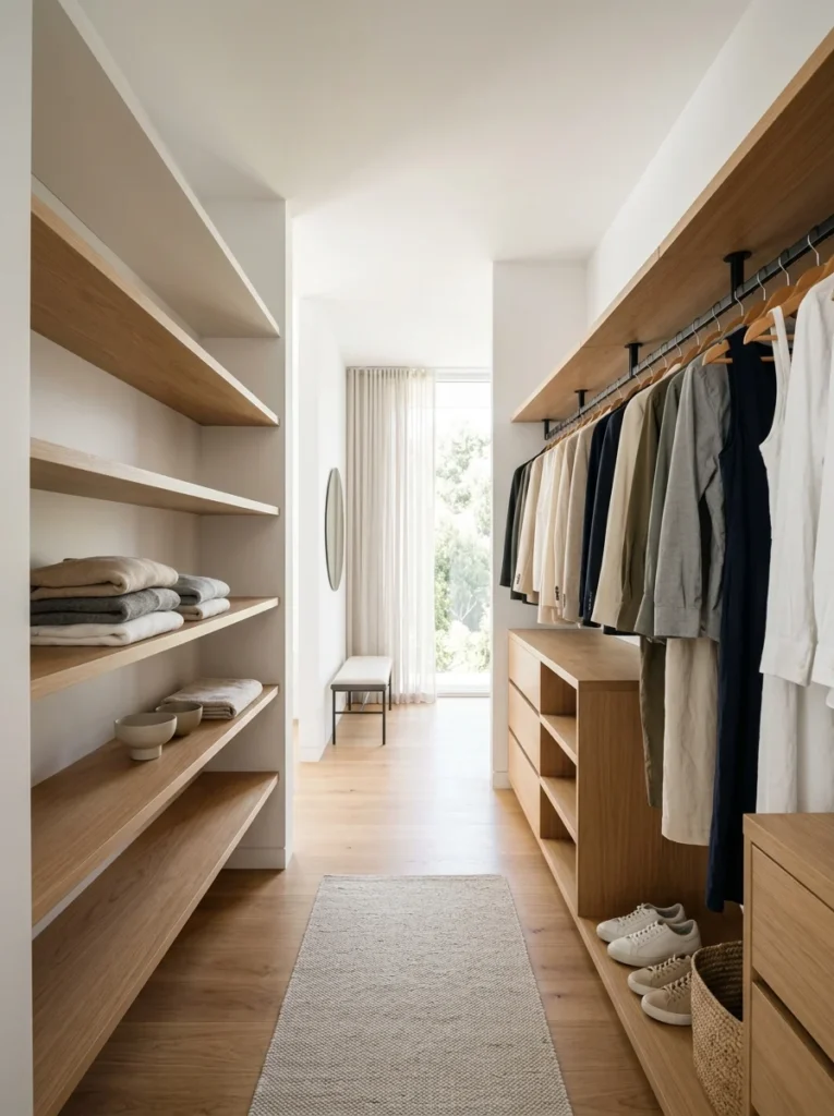 Decluttered closet with intentionally empty storage space.