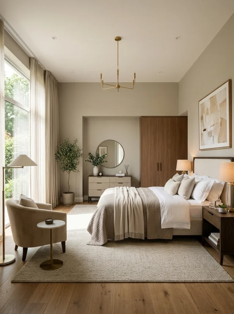 Well-designed master bedroom featuring a functional layout with balanced furniture and clear walking space.