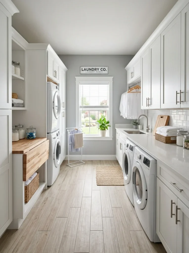 Well-designed laundry room with stackable and side-by-side appliance options.