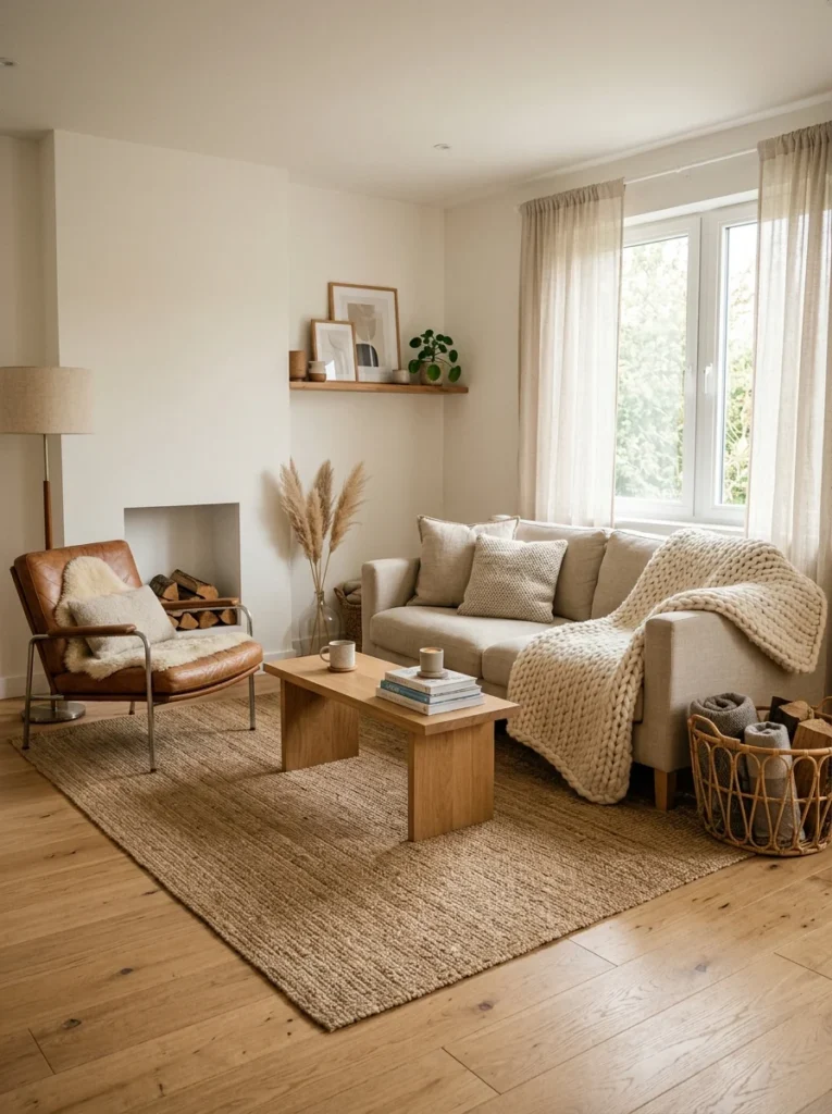 Reliable combinations of textures for a balanced and cozy living room.
