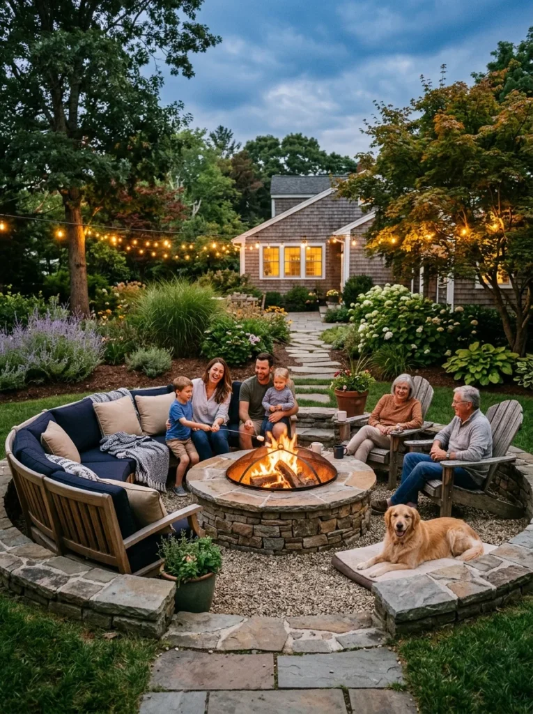 Safe family-friendly backyard fire pit design