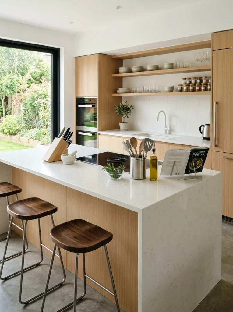 Modern kitchen island used as the central workspace in a functional layout.