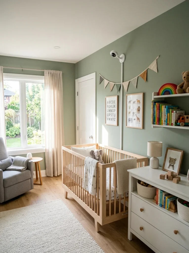Wall-mounted baby monitor positioned safely above a child's reach.
