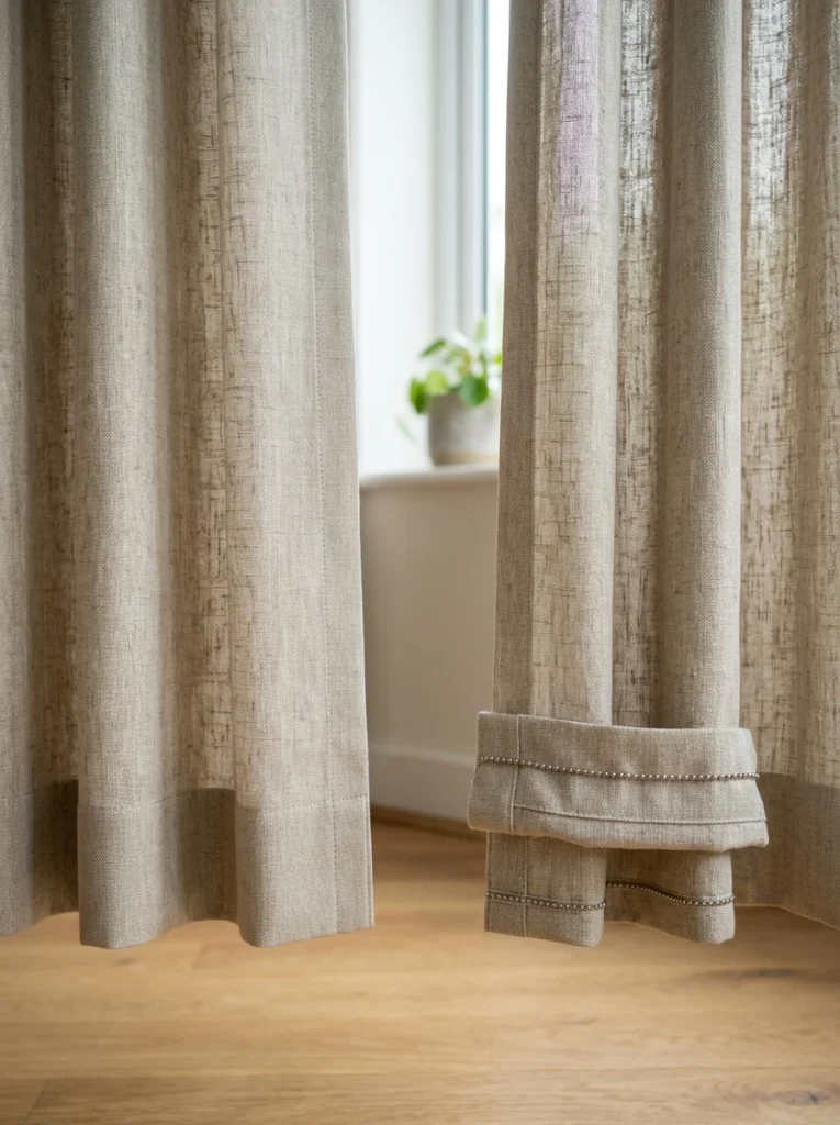 Weighted curtain hem helping curtains hang perfectly straight.