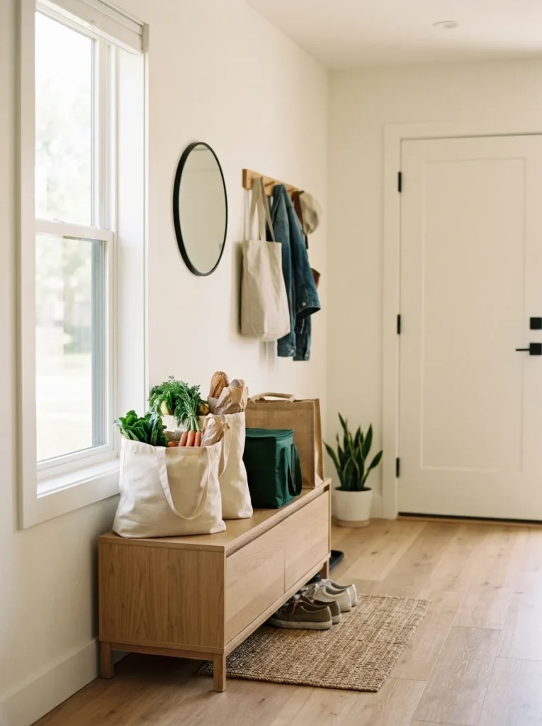 Parent making intentional purchasing decisions for a minimalist family home.