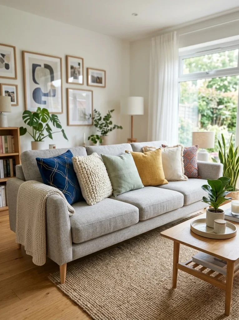 Mixing premium and affordable throw pillows for a designer look.