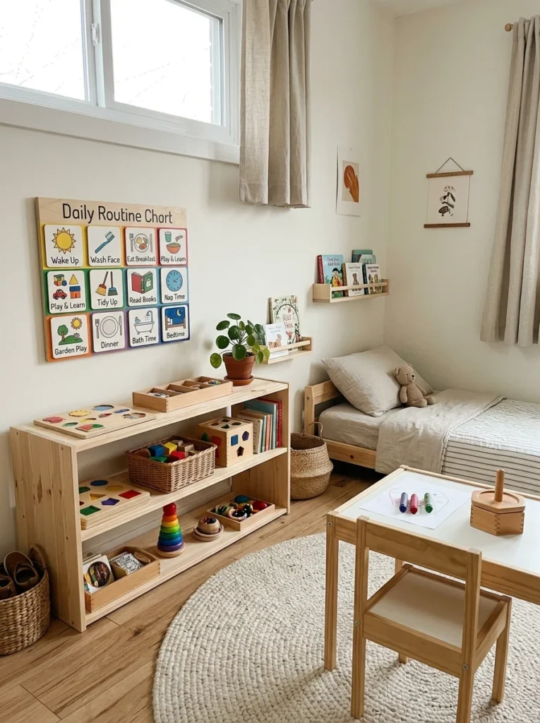 Montessori daily routine chart helping toddlers build independence.