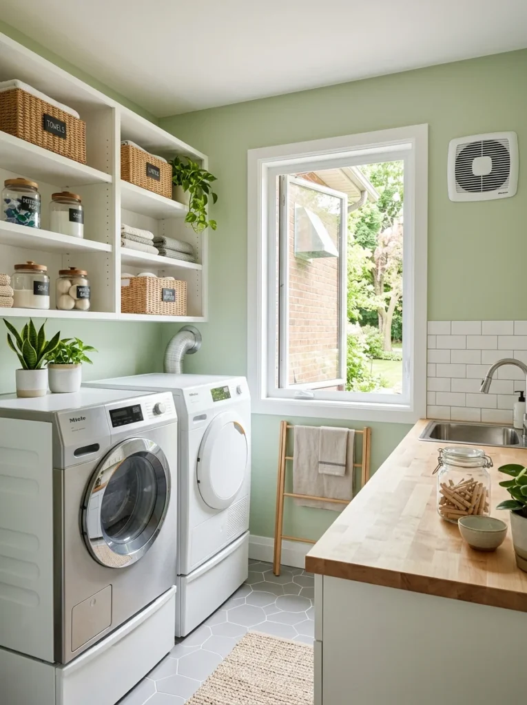 Clean laundry room with proper ventilation helping prevent mold and moisture buildup.