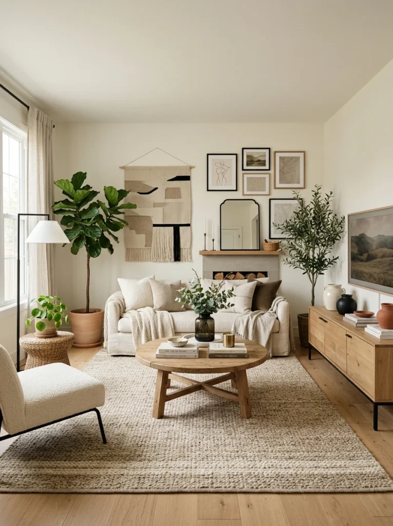 Beautiful timeless neutral living room showcasing classic design principles.