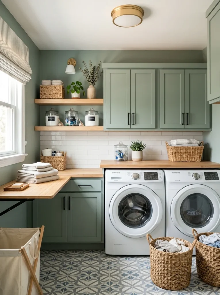 Modern laundry room featuring affordable renovation ideas.