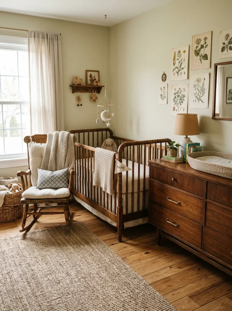 Beautiful secondhand nursery furniture styled in a modern, budget-friendly nursery.