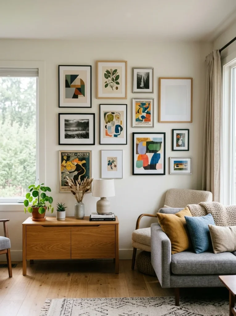 Gallery wall with room for future additions.