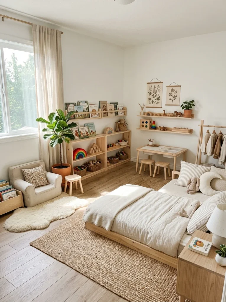 Montessori-inspired toddler bedroom designed to support independence, confidence, and everyday learning.