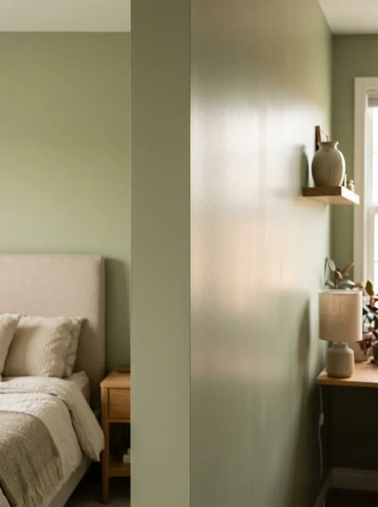 Matte paint finish creating a softer and calmer bedroom appearance.