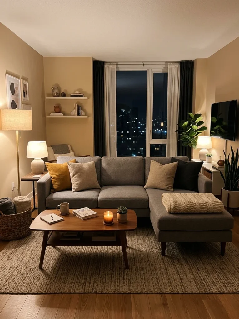 Small apartment after a nightly ten-minute reset