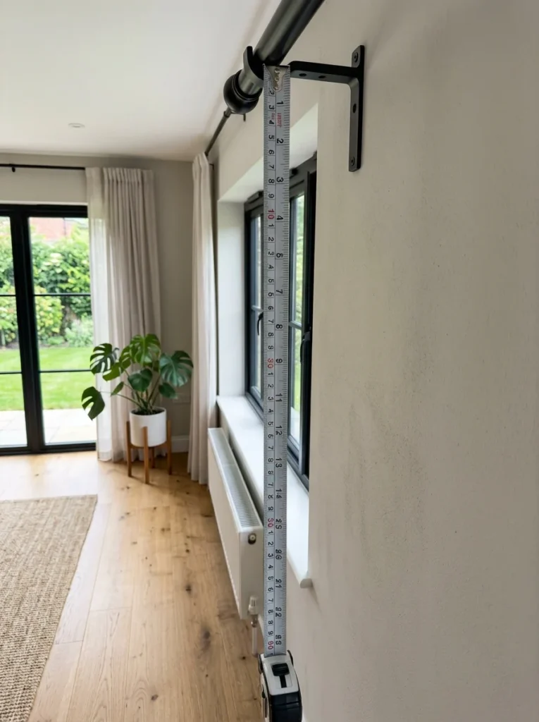 Measuring curtain length correctly from the mounted curtain rod.