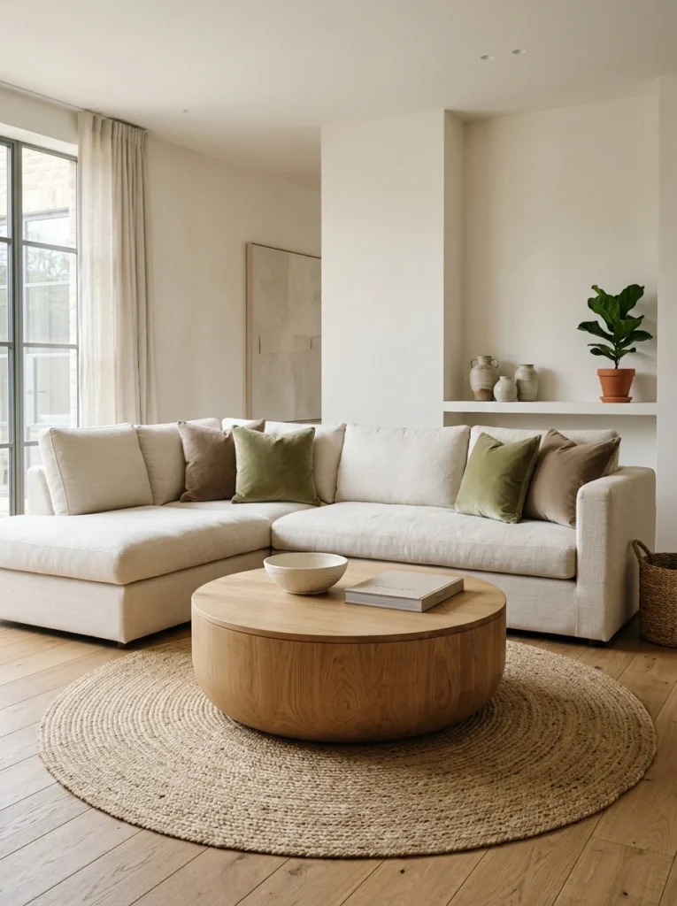 Living room designed with only four complementary textures for a balanced look.