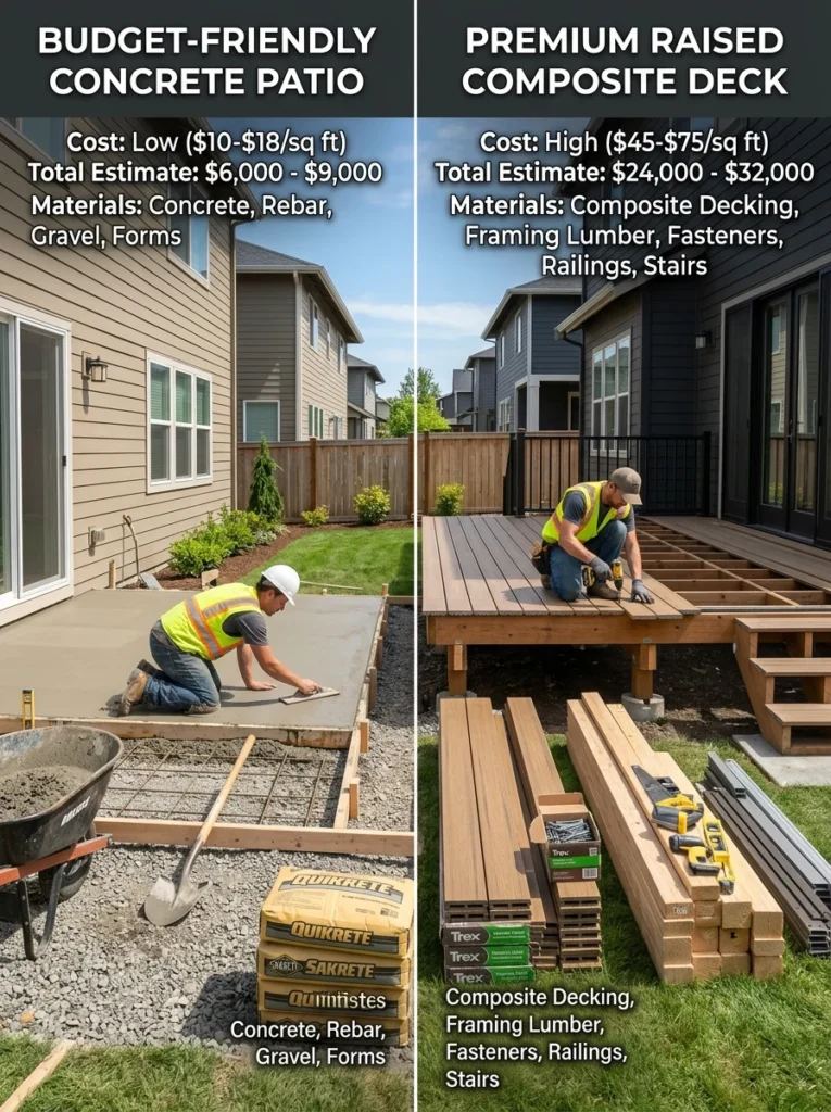 Comparison of patio and deck construction costs.