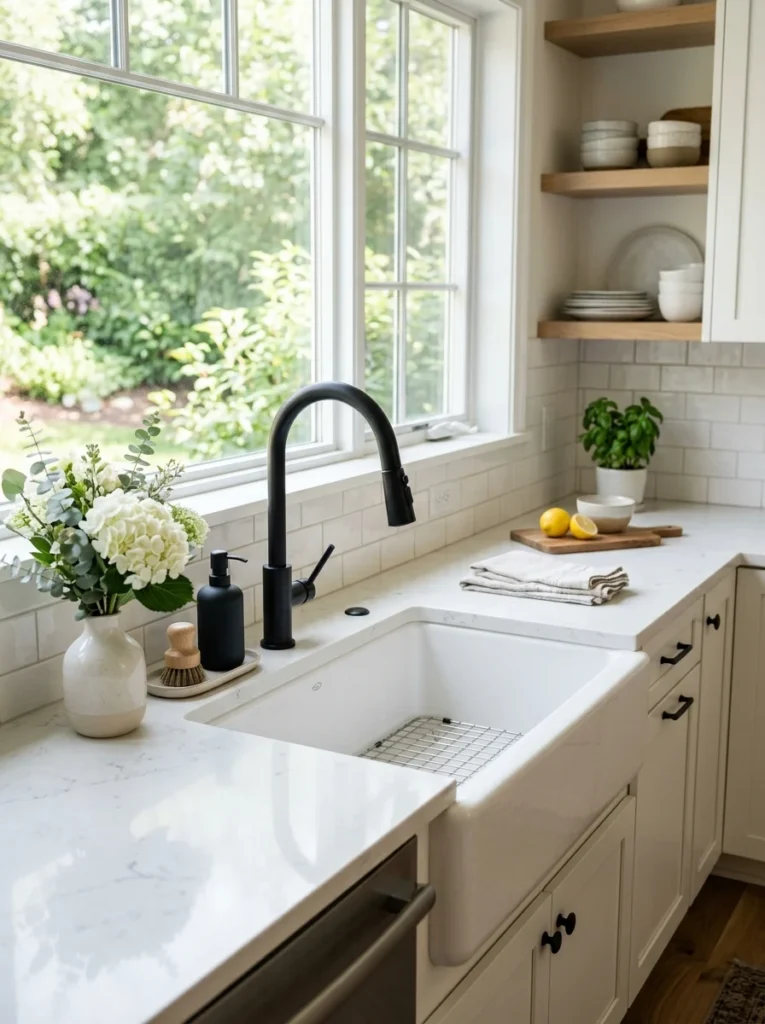 Stylish modern kitchen faucet replacing an outdated sink fixture.