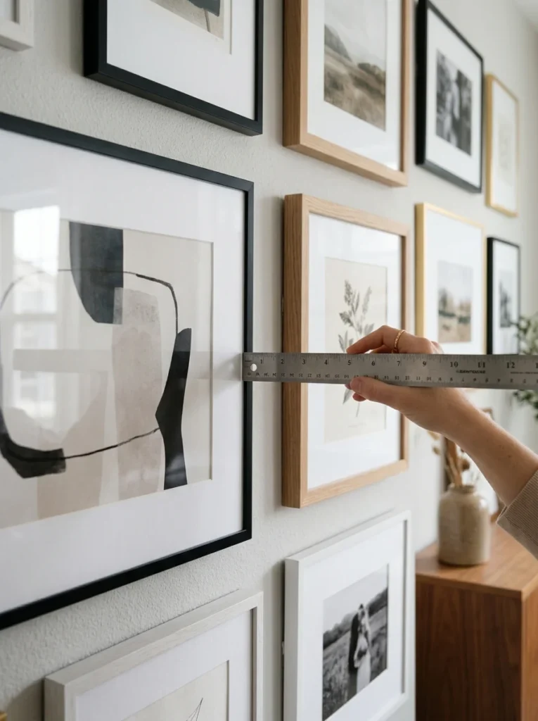 Even spacing between gallery wall frames.