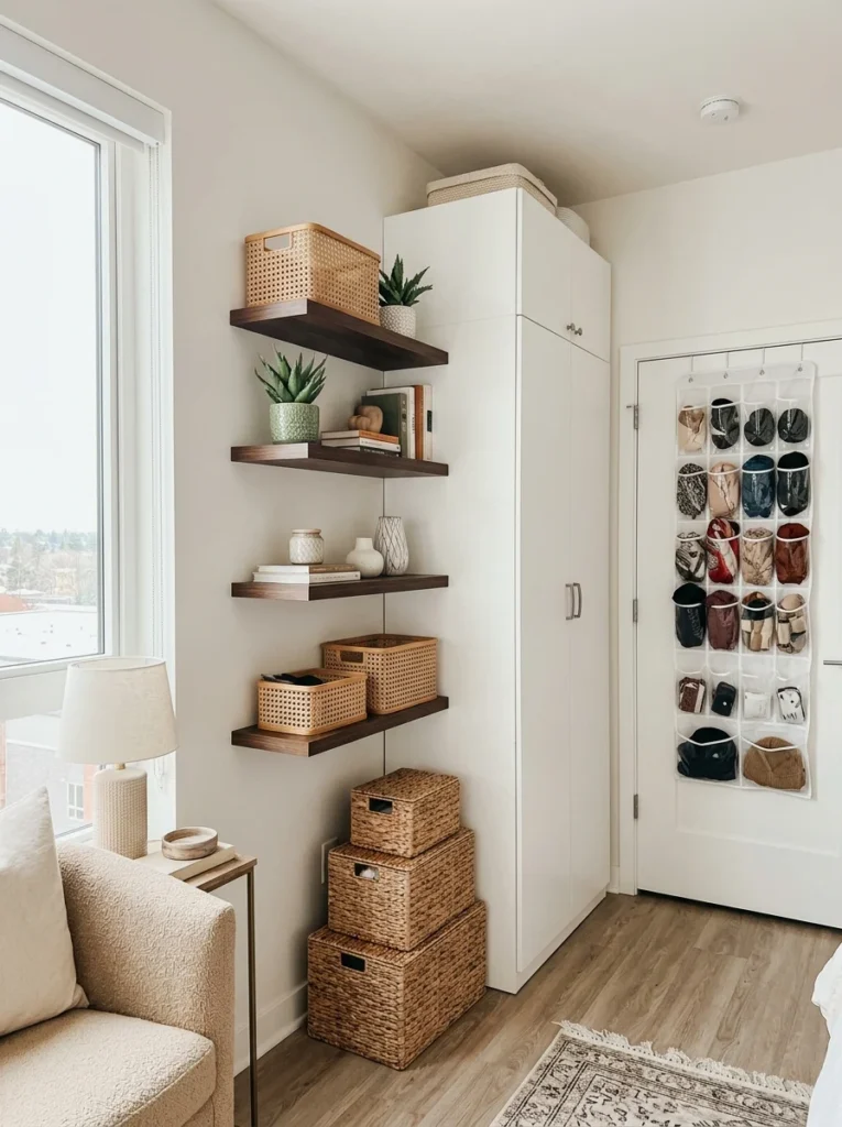 Vertical wall storage ideas for small apartment organization