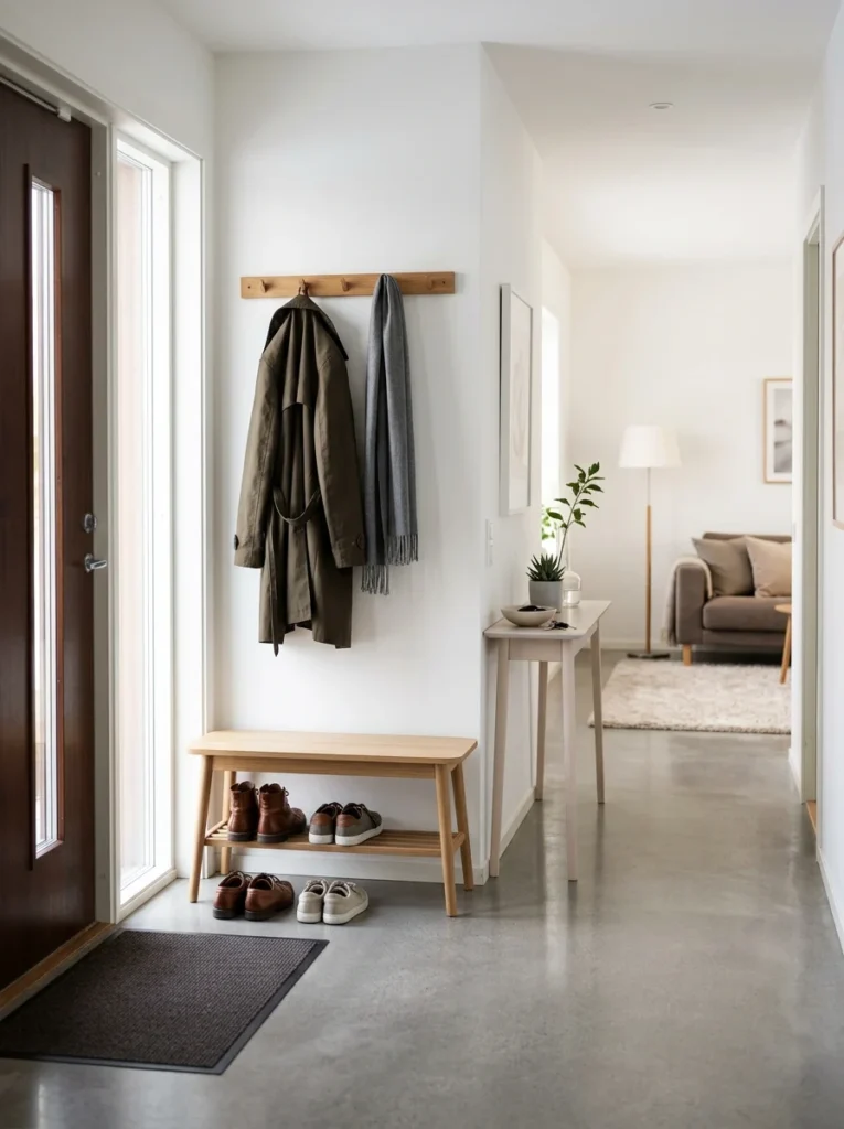 Organizing the entryway immediately after arriving home.