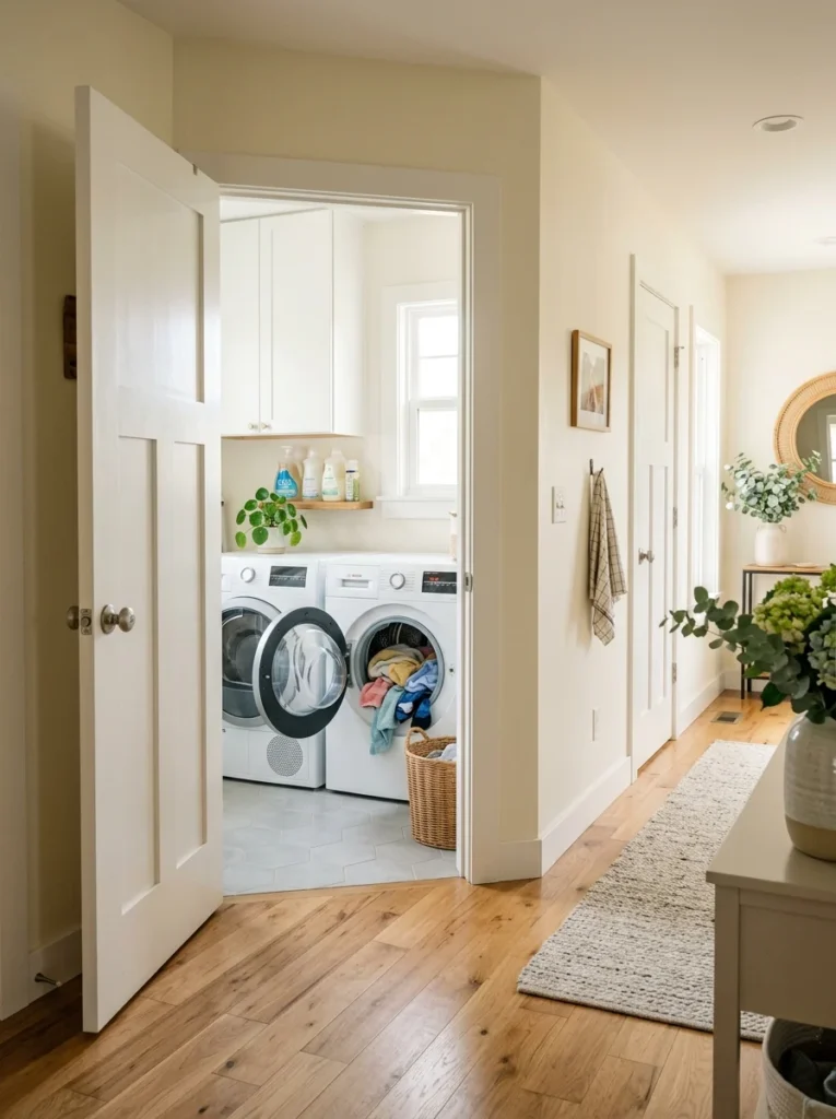 Laundry room door open to improve airflow after doing laundry.