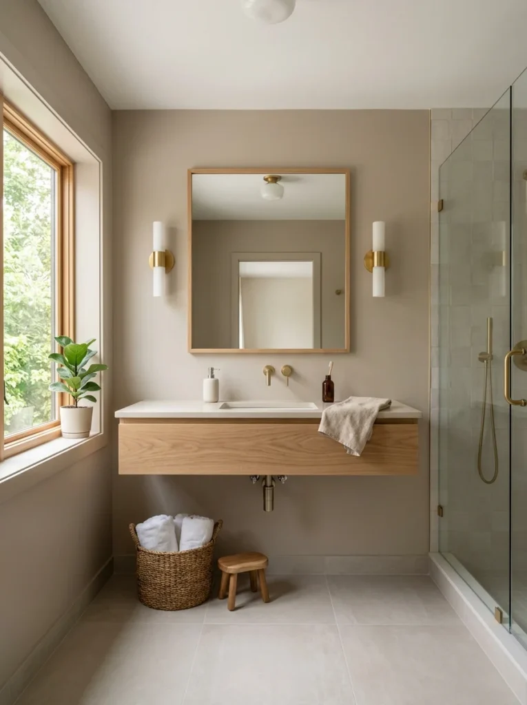 Bathroom painted with low-VOC finishes for improved indoor air quality.