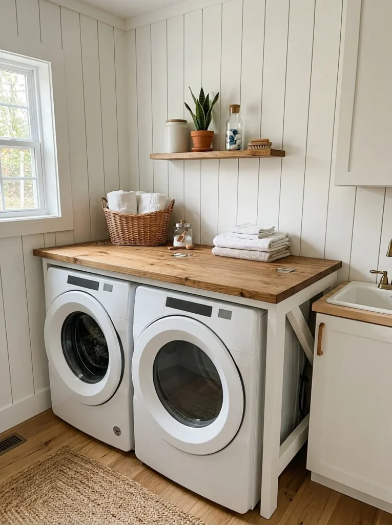 Fold-down countertop installed above washer and dryer.