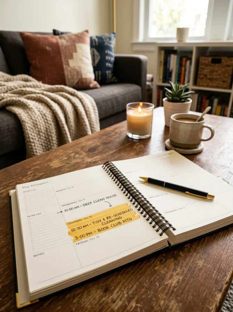 Planner showing a flexible cleaning schedule with room for missed days.