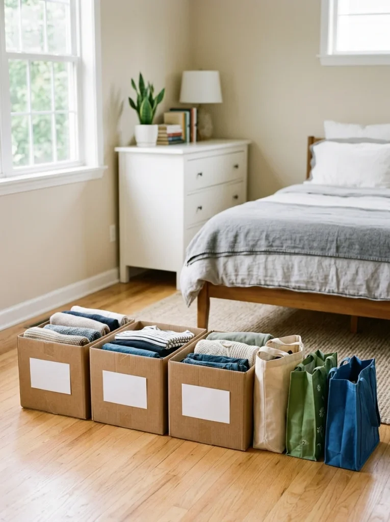 Clothing prepared for donation or resale after decluttering.