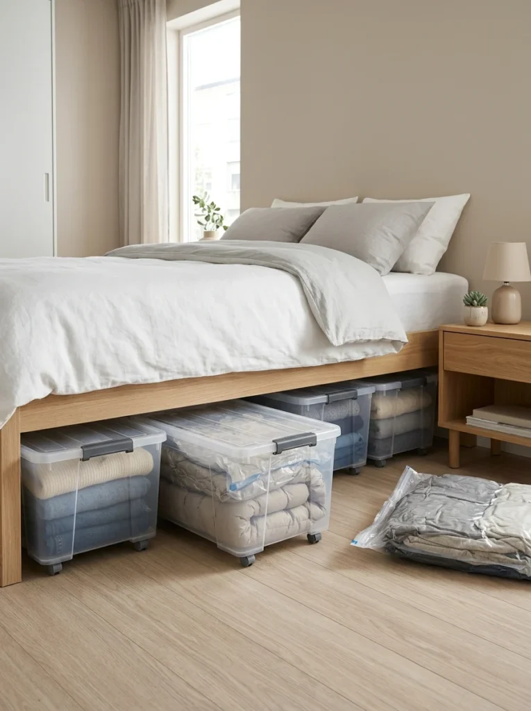 Space-saving storage for seasonal clothing in small apartments