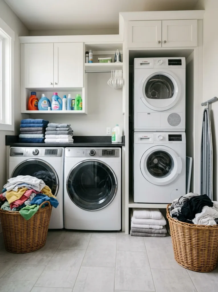 Full-size and compact washer and dryer configurations.
