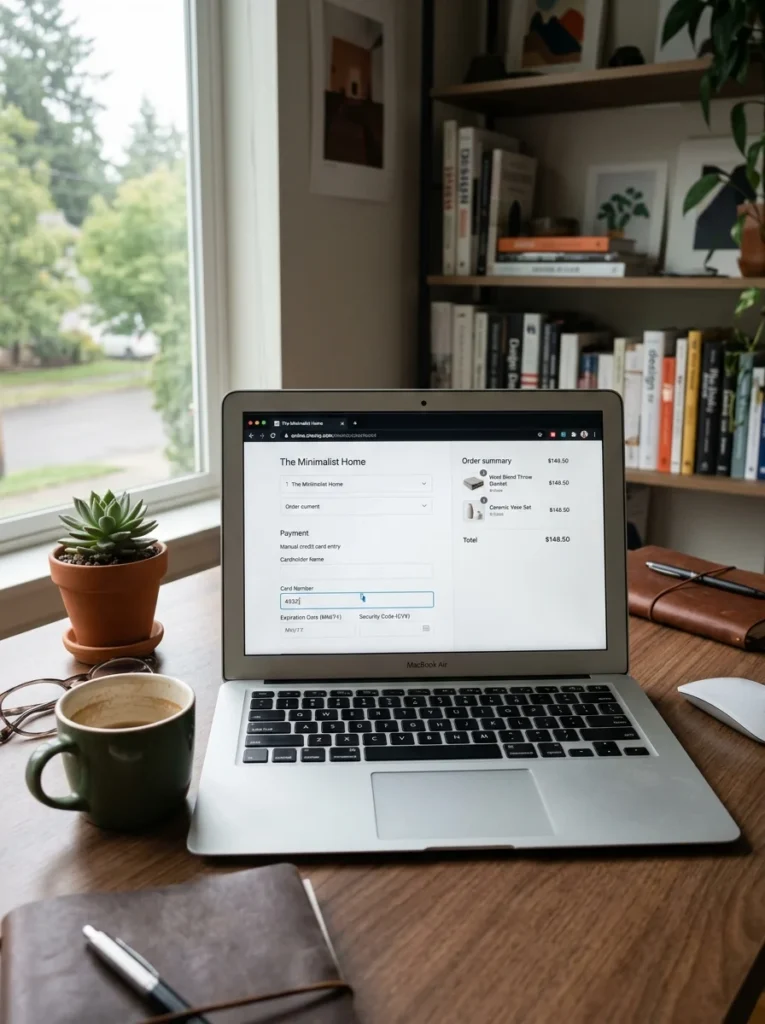 Online checkout requiring manual payment details before purchase.