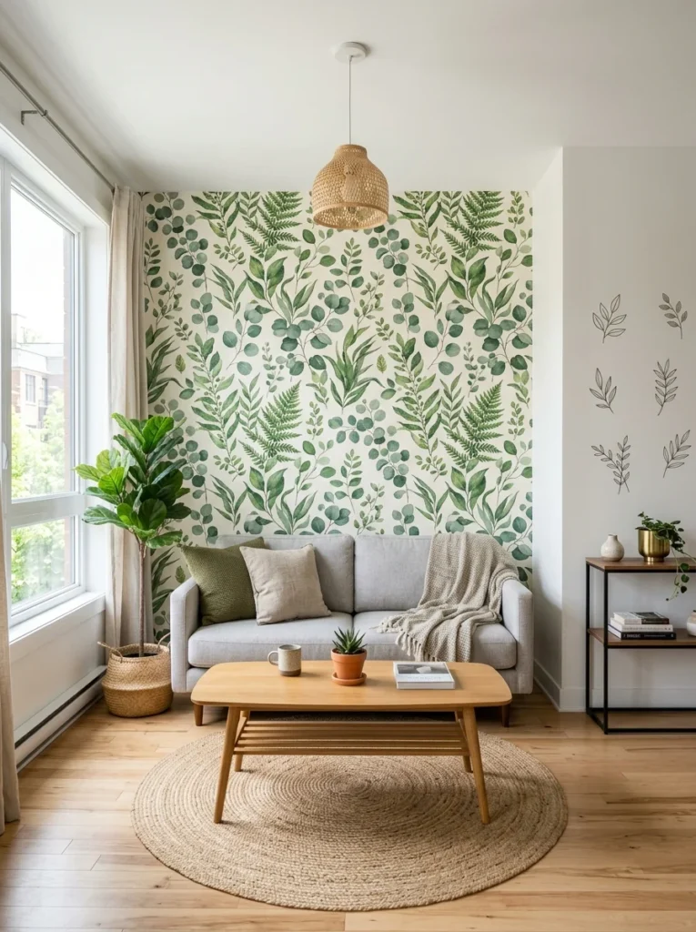 Rental-friendly peel-and-stick wallpaper adding personality without permanent changes.