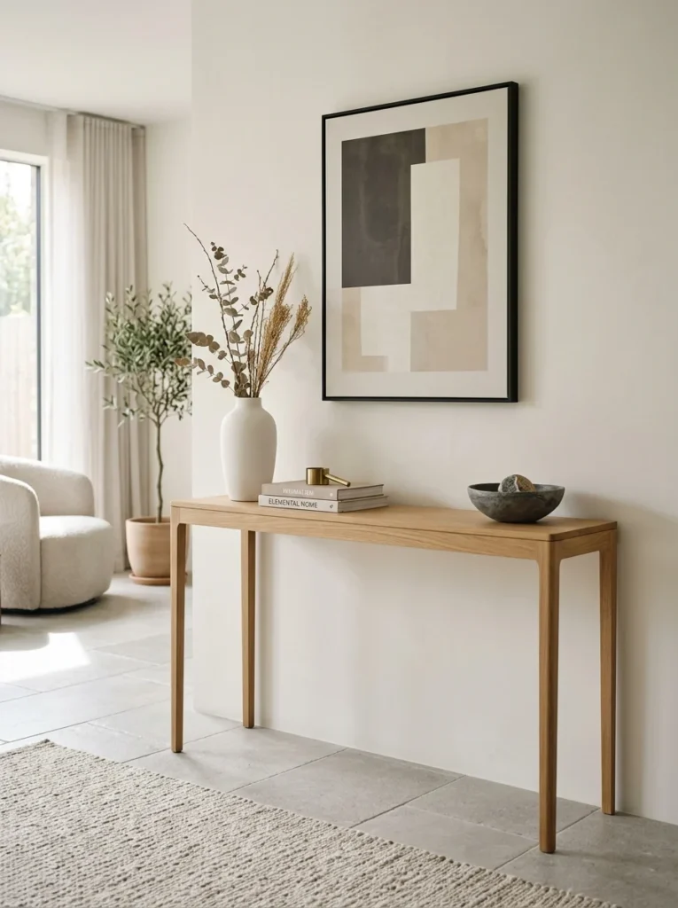 Minimal console table styling with open space.