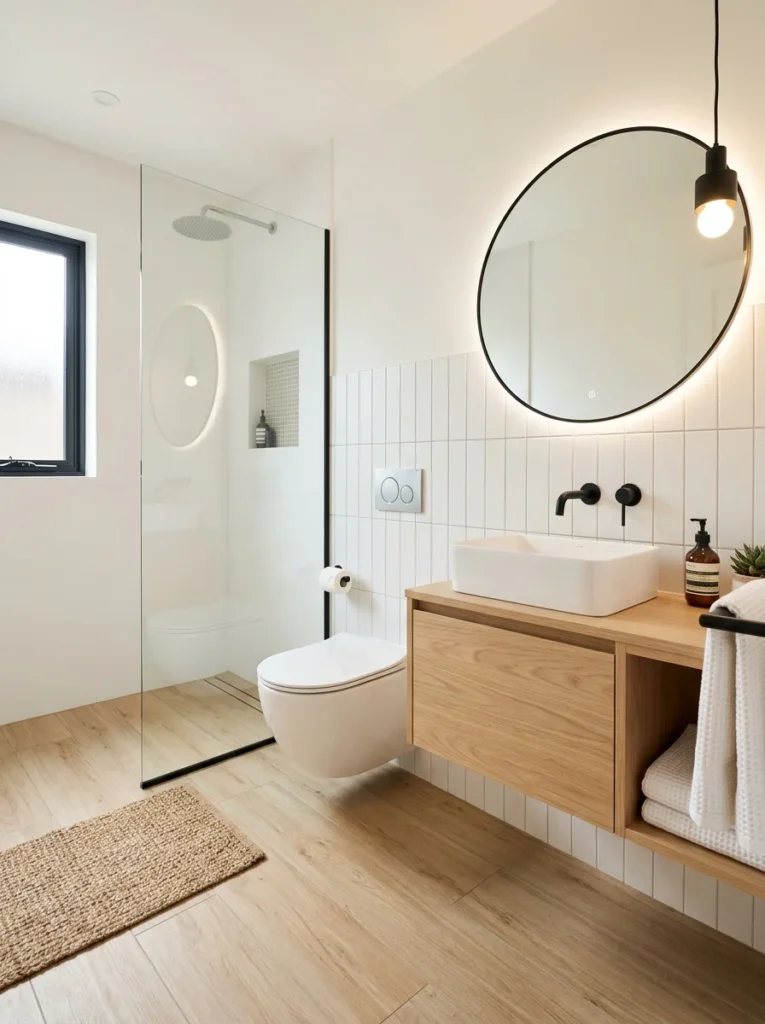 Compact wall-mounted toilet creating a cleaner and more spacious bathroom layout.