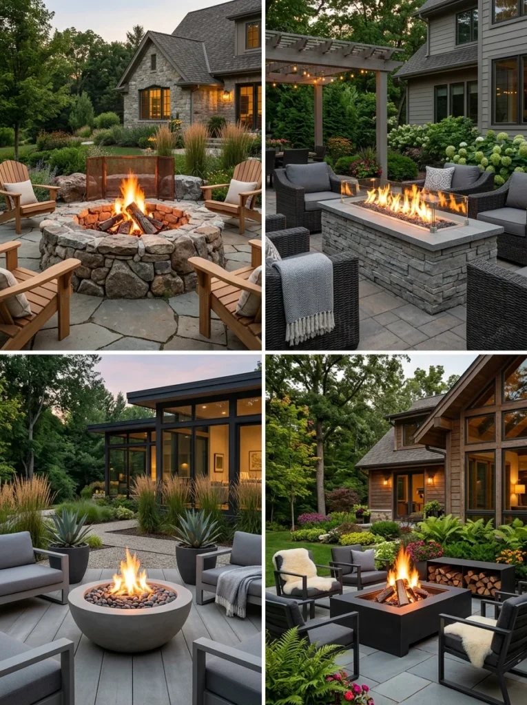 Stone, concrete, and metal fire pit materials