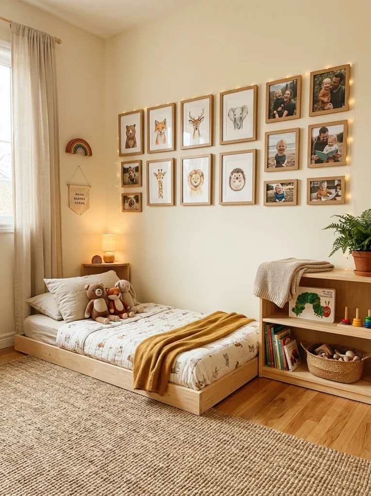 Montessori wall art displayed at a toddler's eye level.