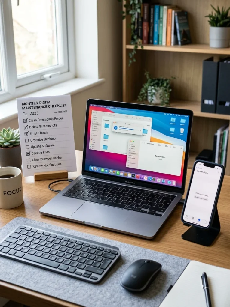 Regular digital cleanup routine for maintaining an organized device.