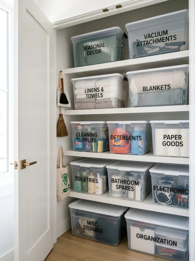 Clear storage containers for organizing apartment essentials
