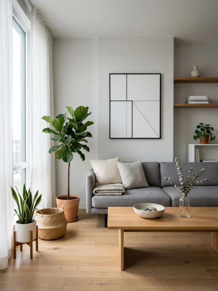 Minimalist apartment with intentional decorative accents
